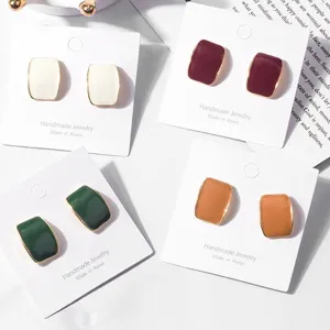 Ensemble de boucles d'oreilles rectangulaires minimalistes coréennes, bijoux rétro dorés.