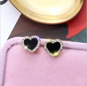 Elegante zwarte hart kristal oorknopjes voor dames fonkelende strass sieraden cadeaus.