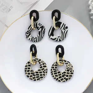 Acrylic Geometric Leopard Print Hoop Earrings Women Fashion Trendy Double Circle Drop Earrings Jewelry Gift