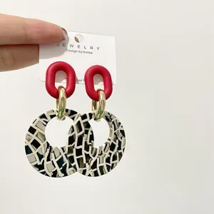 Trendy S925 silver post acrylic geometric leopard drop circle earrings for women.