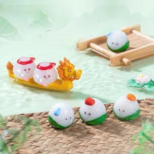 Dragon Boat Festival Resin Ornament Cute Cartoon Zongzi Figurine Desktop Micro Landscape Miniature Home Decor Craft Gift