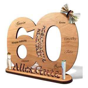 Wooden 60th Birthday Money Gift Card Table Decoration Personalised Engraved Number Sign Present