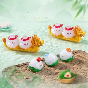 Cute dragon boat zongzi miniature figurines set, perfect for festival desktop home decor gifts.