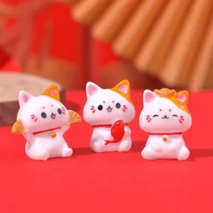 Cute lucky cat miniature figurines for car dashboard and desktop decoration, fine details.