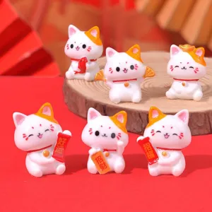 Cute Resin Lucky Cat Orange Car Dashboard Tabletop Decor Healing Animal Figurines Miniature Home Office Ornaments
