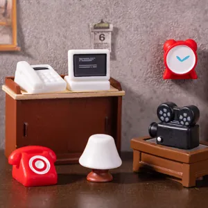 Miniature Resin Retro Radio Alarm Clock Projector Phone Lamp Computer Dollhouse DIY Miniature Ornaments Decor