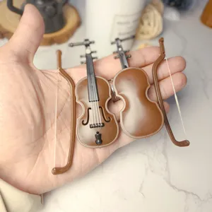 Miniature Violin Model Dollhouse Ornament Simulation Musical Instrument Resin Craft Doll House Miniature Accessories