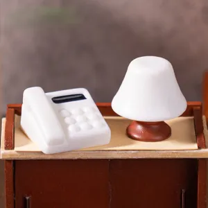 Miniature dollhouse telephone and lamp set, perfect for DIY micro landscape decorations and crafts.
