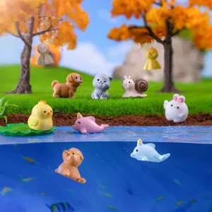 Mini resin animal figurines set cute miniature ornaments for moss garden DIY landscape decor