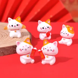 Cute lucky cat car dashboard ornaments set, resin mini feng shui figurines for desktop decor.