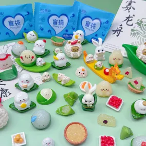 Mini Dragon Boat Festival zongzi blind box toy details, cute mini resin animal doll figures.