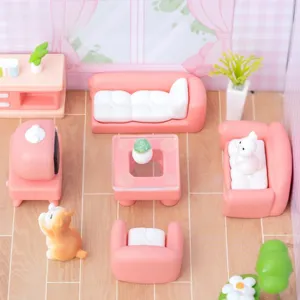 Miniature doll house living room sofa furniture set diy micro landscape decorative accessories