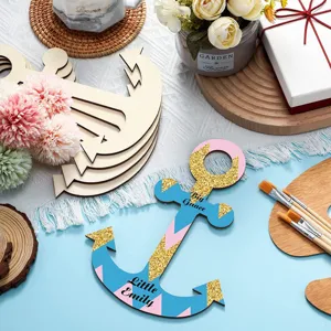 6pcs Unfinished Wooden Nautical Anchor Pendants DIY Home Ocean Theme Party Decor Hanging Craft