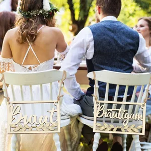Rustikales Holz Hochzeit Stuhlschild Braut Bräutigam Hänger Deko für schöne Party Zeremonie