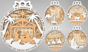 Houten acryl kerststal kerstornament hangende boom decor met klassieke religieuze liedjes