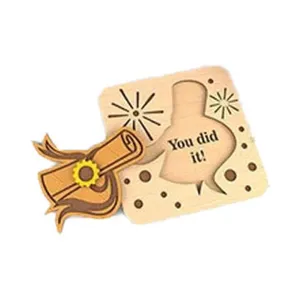 Conjunto de tarjetas de felicitación 3D de madera, regalo artesanal de madera para graduación.