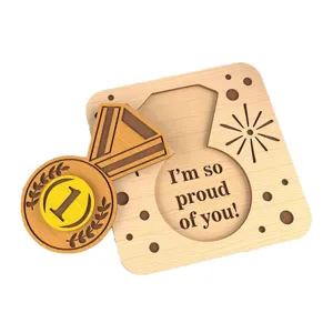 Set de tarjeta de felicitación 3D de madera para graduación con medalla extraíble, regalo ideal.