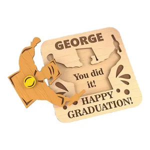 Tarjeta de felicitación de graduación 3D de madera decoración personalizada