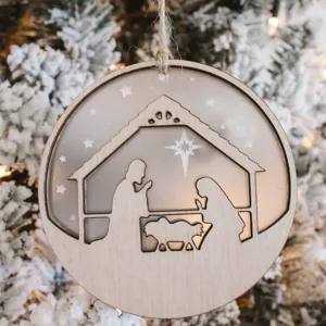 Houten Acryl Kerststal Kerst Ornament Hangende Hanger voor Kerstboom Decoratie Thuis