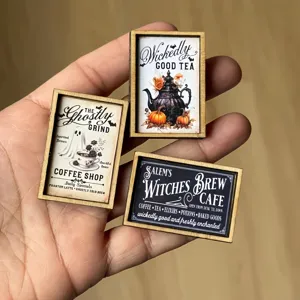 Halloween miniature wooden frame wall art dollhouse tiny ghost coffee shop sign decor