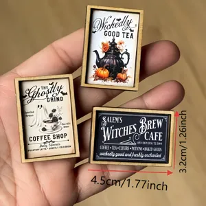 Miniature Halloween wooden frame wall decor ghost coffee shop dollhouse tiny art painting