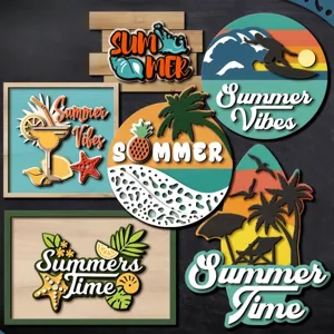 Summer beach wooden hanging sign multi-layer laser cut beach door hanger tropical wall decor.