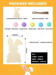 36Pcs Πάσχα Ξύλινο Λαγουδάκι Κοπές με Pom Poms DIY Κρεμαστά Χειροτεχνία Πάρτι Διακόσμηση