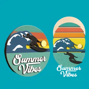 Wooden summer surf wall hanging decor retro sunset beach door plaque sign for home room art