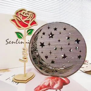 Madera Rosa Amor Adorno Luna Estrella Hueco Escritorio Decoración Romántica San Valentín Boda