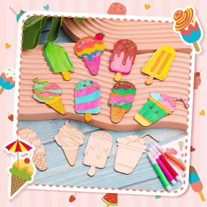 Kit de bricolage en bois de crème glacée à peindre avec marqueurs pour déco murale.