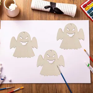 Wooden Halloween ghost hanging ornaments DIY wood slices set for holiday party crafts