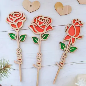 Adorno de flor de rosa de madera amor boda decoración de escritorio romántica regalo.
