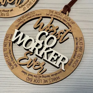 Wooden funny coworker engraved hanging ornament for holiday Christmas tree decor gift.
