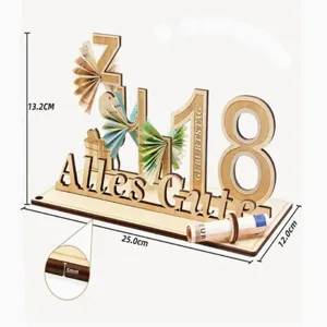 Wooden 18th birthday money gift holder table decor with German text Alles Gute, 25x12x13.2cm