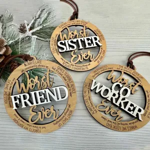Wooden Christmas Ornament Funny Worst Coworker Friend Sister Boss Hanging Sign Xmas Tree Holiday Party Decoration Gift
