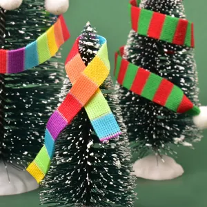 Mini bufaldas tejidas de Navidad bufaldas mini de rayas coloridas para decoración de muñecas