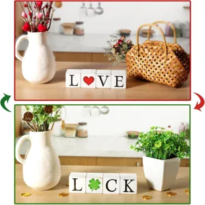 Valentinstag St. Patricks Tag Holzblock Dekoration LOVE LUCK Tischschild Dekoration