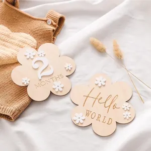 Wooden baby milestone cards newborn photo props monthly flower disc nursery decor items.