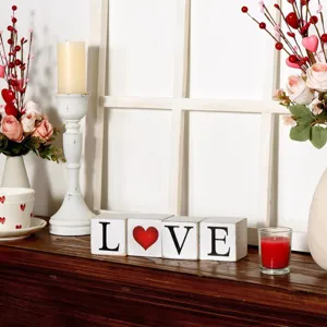 Valentinstag Holz LOVE Block Tischschild Dekoration mit Herz, rustikale Regal Requisite