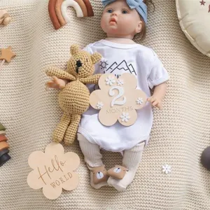 Wooden flower baby milestone plaque monthly photography prop for infant growth keepsake