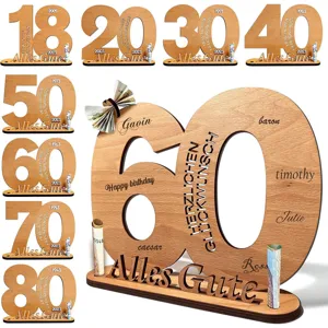 Wooden birthday money gift card, custom number block stand for 18th 20th 30th 40th 50th party.