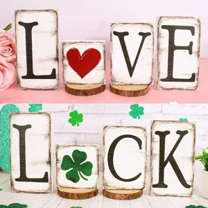 Valentinstag St Patricks Tag Holz Block Dekoration Liebe Glueck Tisch Schild Set dekora
