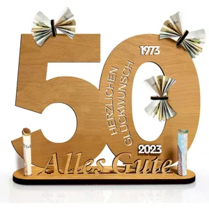 Wooden 50th Birthday Money Gift Holder Stand DIY Cash Greeting Card Wood Craft Decoration