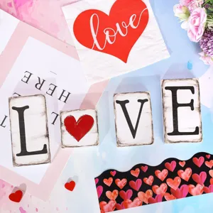 Valentinstag Holz LOVE Blöcke Tischschild rustikale Feiertag Heimparty Dekoration Set