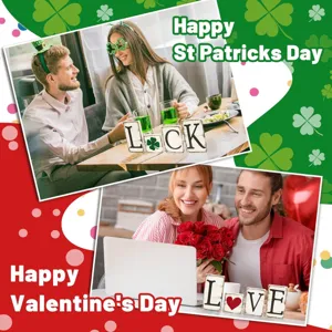 Rustikale Holzblock Tischschild Dekoration fuer Valentinstag und St Patricks Day