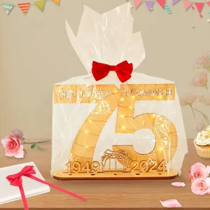 75. Geburtstag Holz Ziffer Schild LED Licht Dekoration Jubiläum Geschenk Party Tischdeko