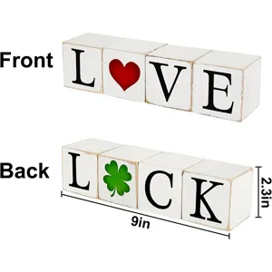 Holzblock-Schild mit LOVE und LUCK Doppelseitiges Design, rustikale Tisch-Dekoration.