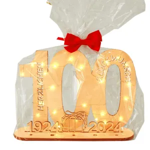 Hölzerne 100 Geburtstag LED Leuchtschild Deko Geschenk mit Lichterkette und Geschenkbeutel.