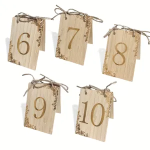 Rustic wooden table numbers set with twine bow, wedding reception table number cards
