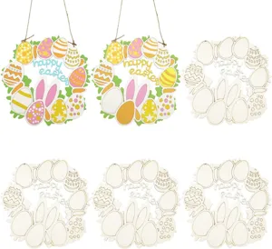 Onbewerkt houten paaskrans DIY blanco deurhanger hangend ornament decoratie set